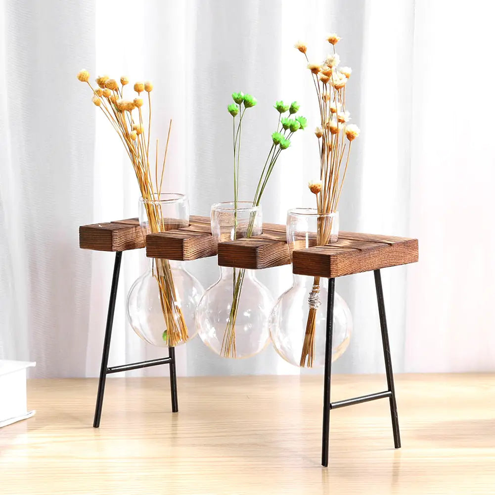 NxtDecor - Glass and Wood Vase Planter Table Desktop